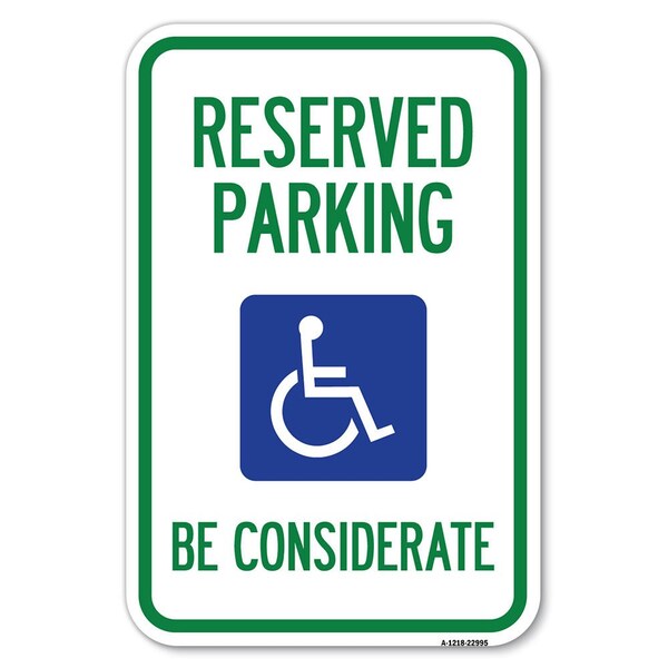 Reserved Parking-With Handicap Symbol Heavy-Gauge Aluminum Sign, 12" x 18", A-1218-22995